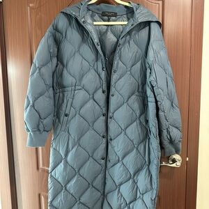 Rag & Bone Women's Grey Rudy Long Nylon Puffer Classic Fit Coat